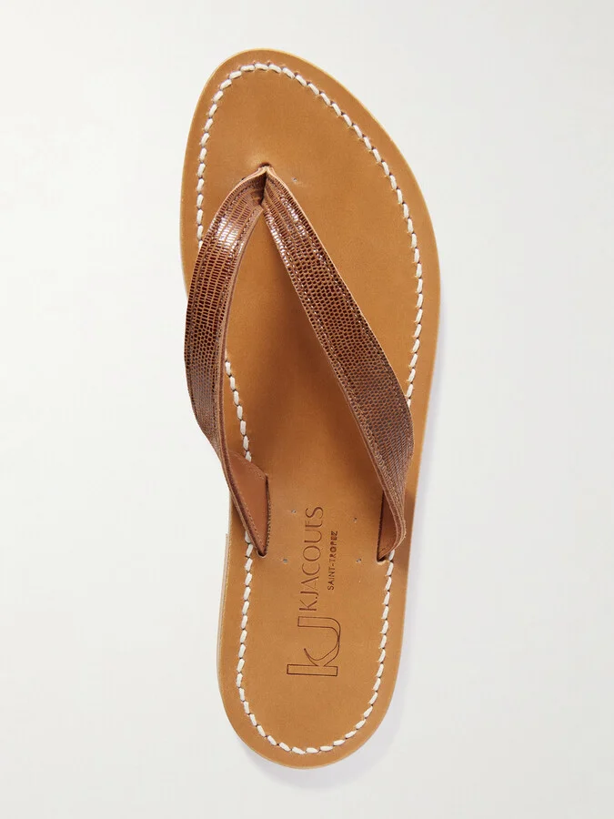 K Jacques St Tropez - Torino Lizard-effect Leather Sandals - Brown - Image 5