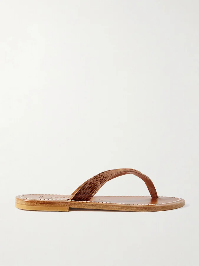 K Jacques St Tropez - Torino Lizard-effect Leather Sandals - Brown