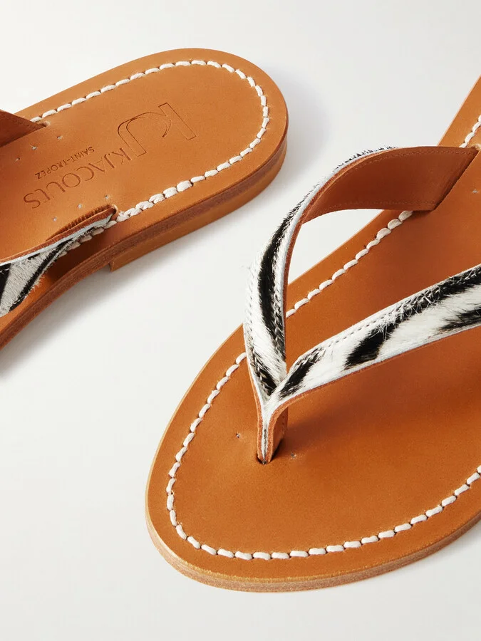 K Jacques St Tropez - Torino Zebra-print Goat Hair Flip Flops - Animal print - Image 4