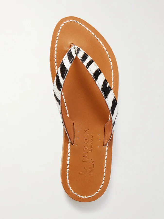 K Jacques St Tropez - Torino Zebra-print Goat Hair Flip Flops - Animal print - Image 5