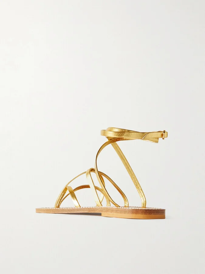 K Jacques St Tropez - Zenobie Metallic Leather Sandals - Gold - Image 3