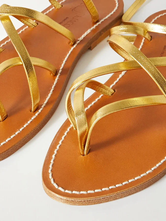K Jacques St Tropez - Zenobie Metallic Leather Sandals - Gold - Image 4