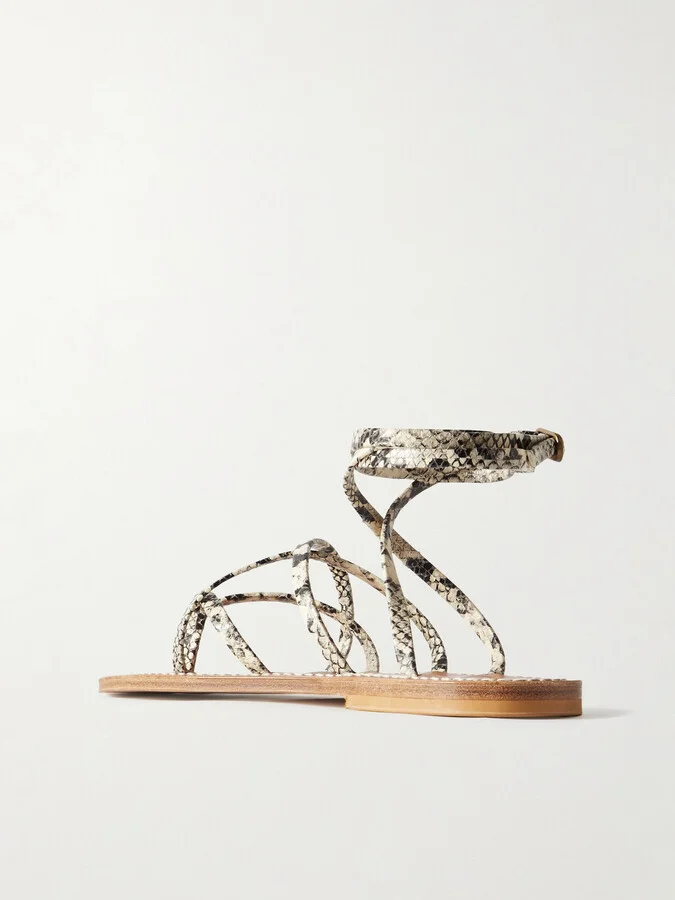 K Jacques St Tropez - Zenobie Snake-effect Leather Sandals - Animal print - Image 3