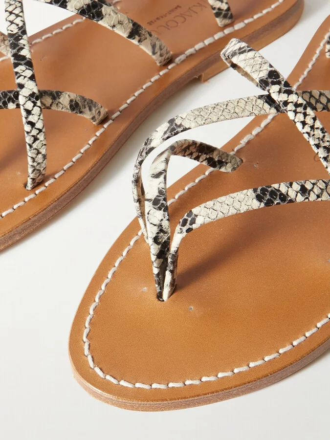 K Jacques St Tropez - Zenobie Snake-effect Leather Sandals - Animal print - Image 4