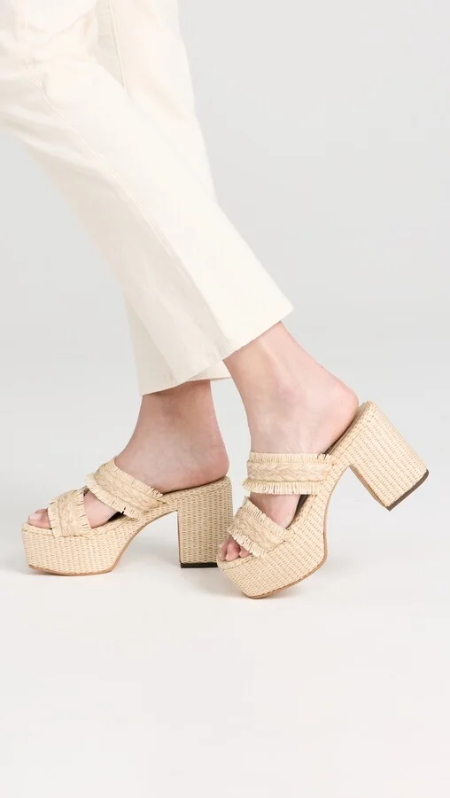 KAANAS Zumaque Frayed Double Band Basket Weave Platform Sandals - Image 2