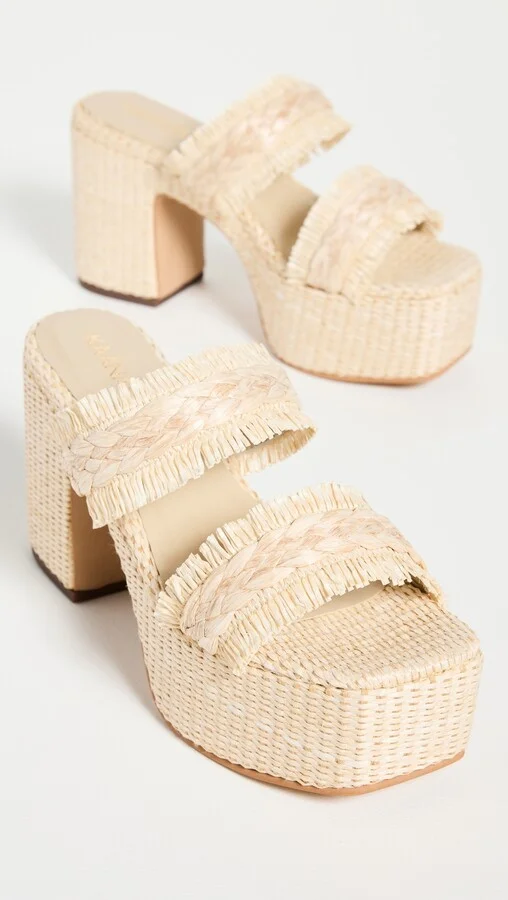 KAANAS Zumaque Frayed Double Band Basket Weave Platform Sandals - Image 4