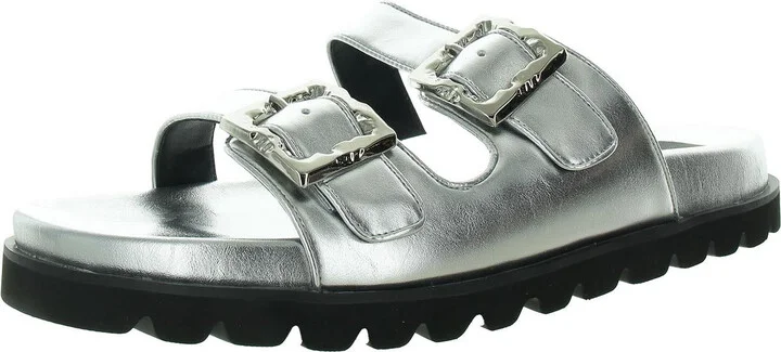 Kaia Womens Faux Leather Flat Slide Sandals