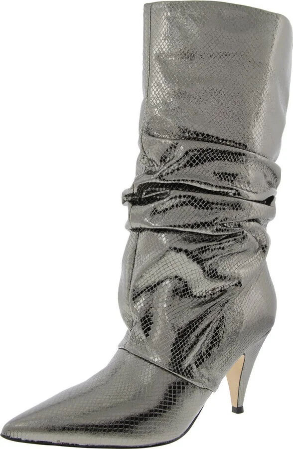 KAILEE Womens Metallic Faux Leather Mid-Calf Boots