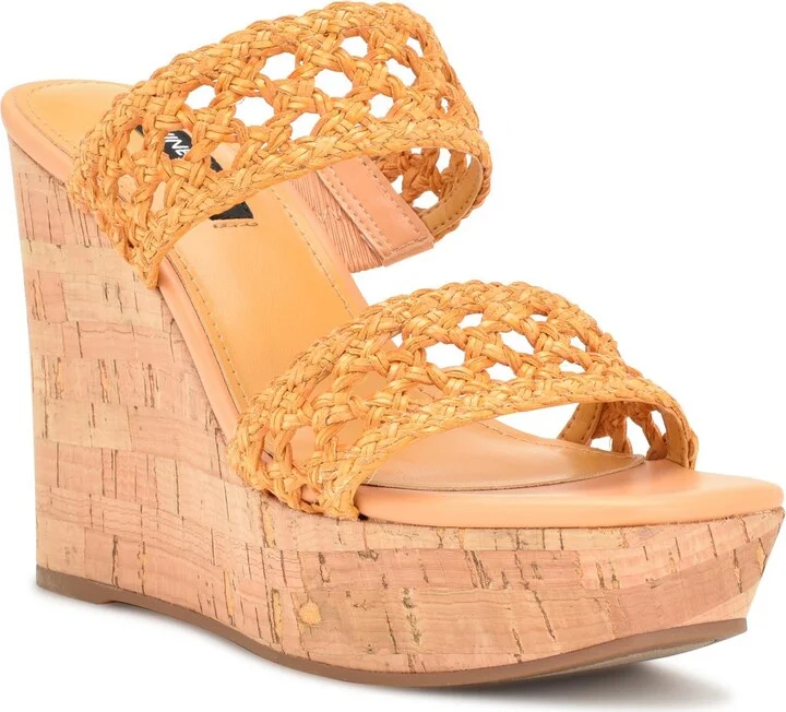 KALANI2 Womens Cork heel Square toe Wedge Sandals