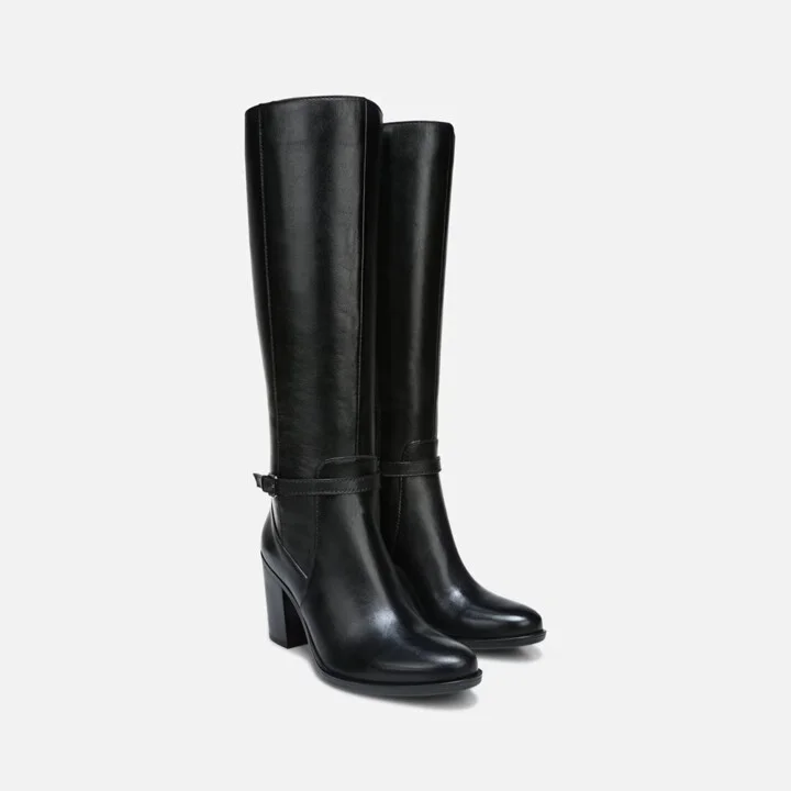 Kalina Women's US 9 Black Leather Block Heel Knee High Boots KHD2420
