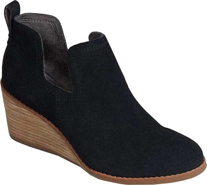 Kallie 10016175-001 Boots Women's 7.5 Black Suede Wedge Heel Bootie ZPO684 (Black,7.5)