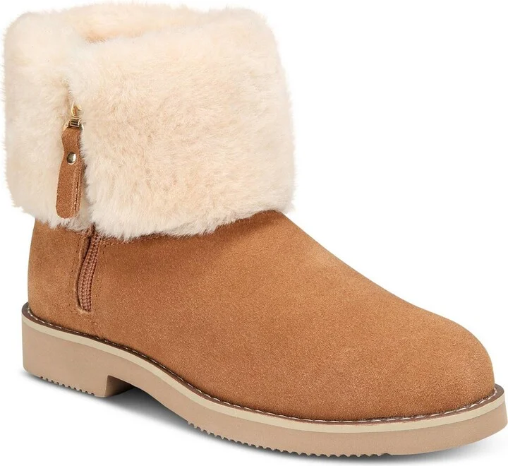 Kalliees Womens Suede Faux Fur Ankle Boots