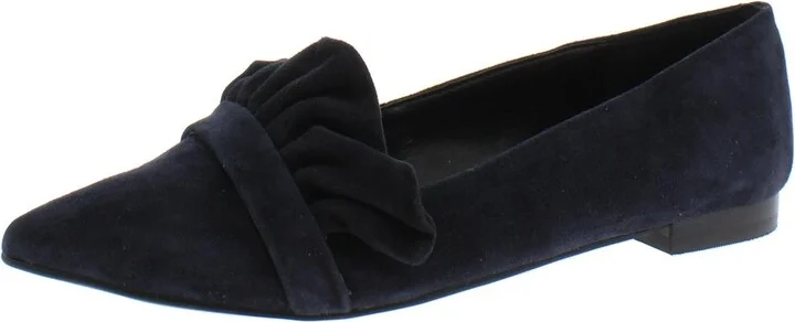 Kamber Womens Suede Ruffled Pointed Toe Flats
