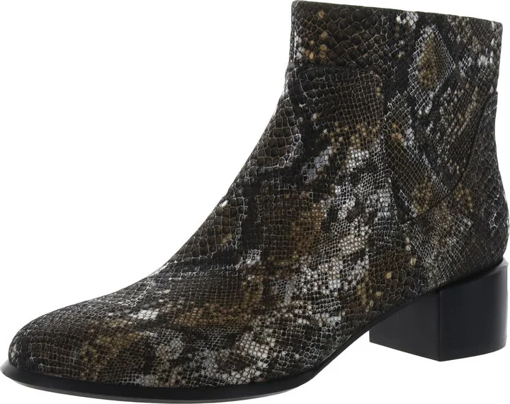 Kamryn Womens Leather Snake Print Ankle Boots