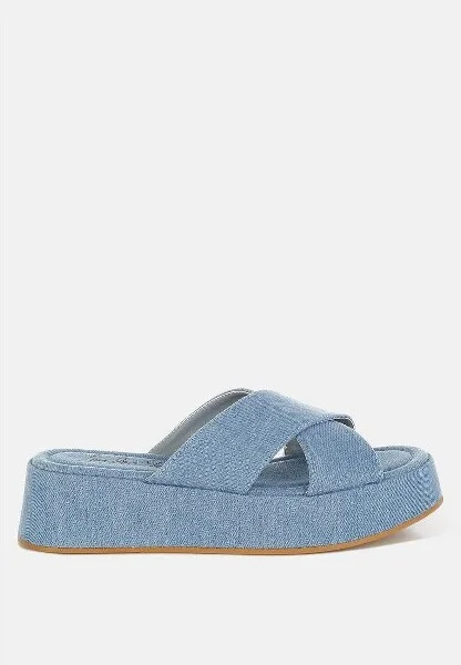 Karbi Denim Flatform Slip Ons Women