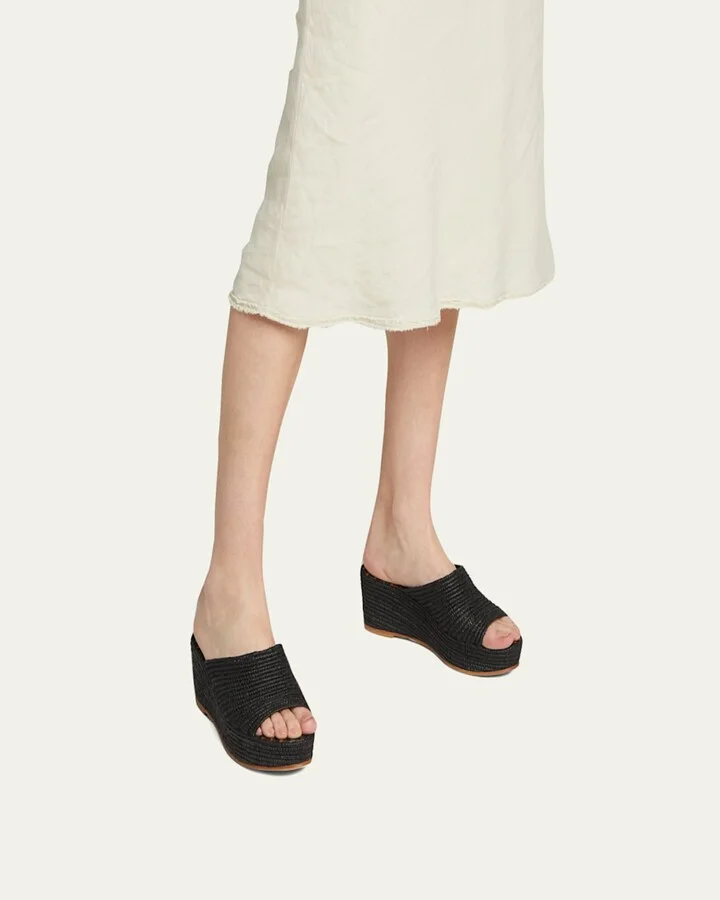 Karim Woven Raffia Wedge Slide Sandals - Image 5