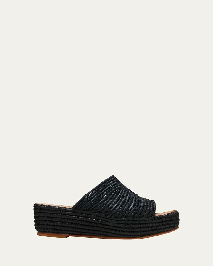 Karim Woven Raffia Wedge Slide Sandals