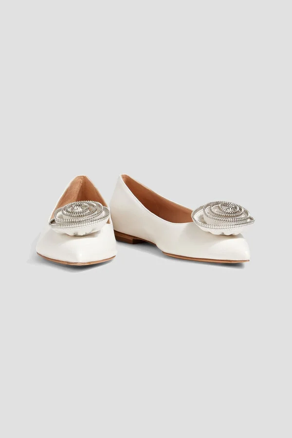 Karina floral-appliquéd leather point-toe flats - Image 2