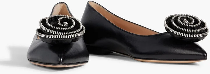 Karina floral-appliquéd leather point-toe flats - Image 5