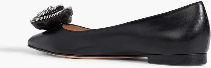 Karina floral-appliquéd leather point-toe flats - Image 6