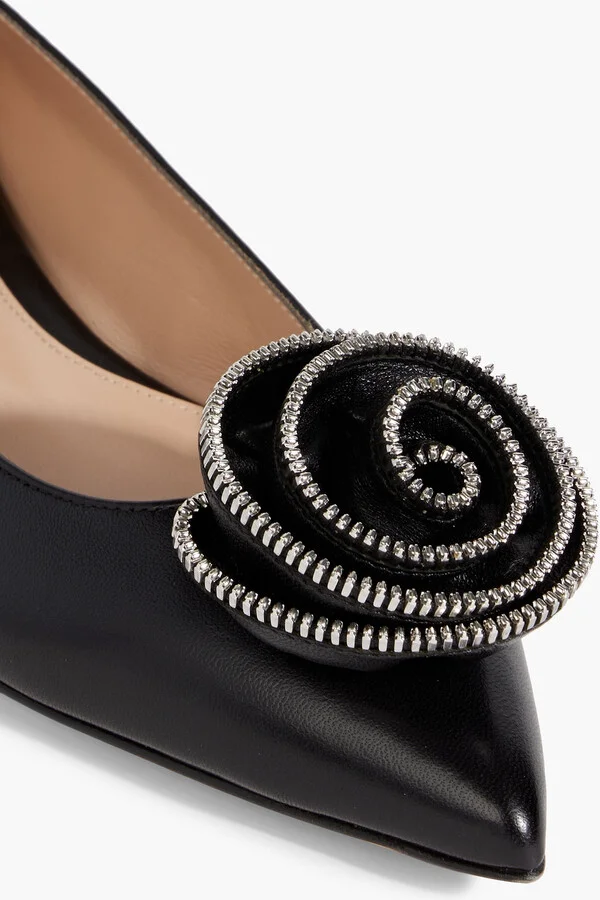 Karina floral-appliquéd leather point-toe flats - Image 7