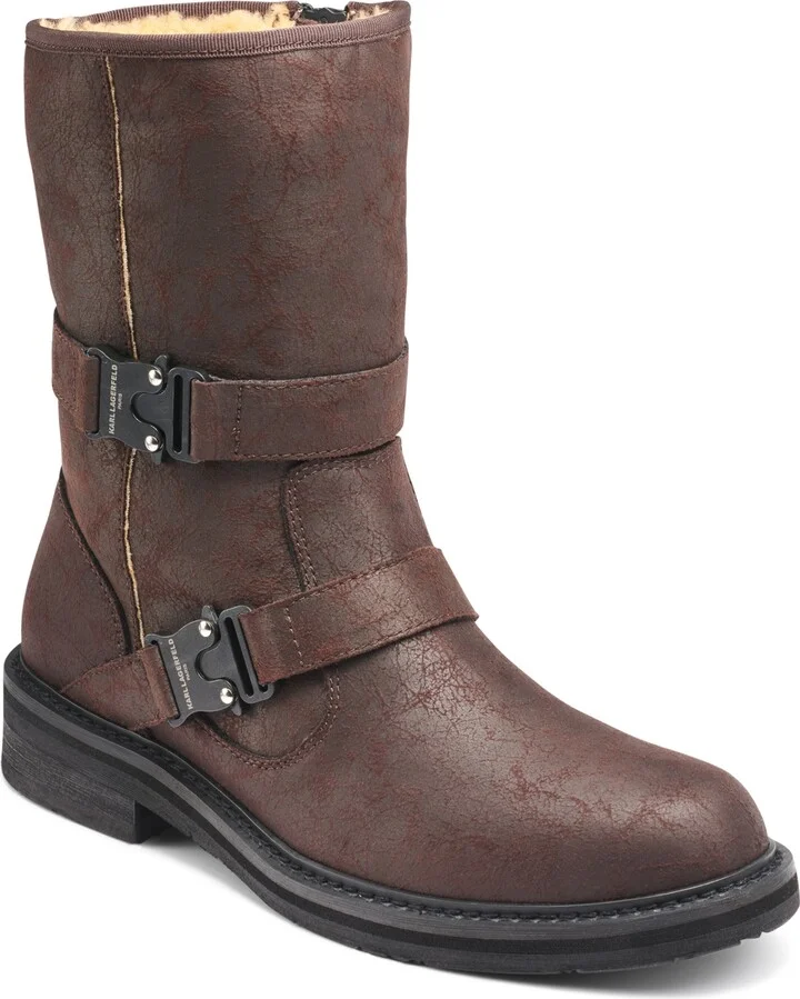 Karl Lagerfeld Men's Double Buckle Tire Tread Sole Boot