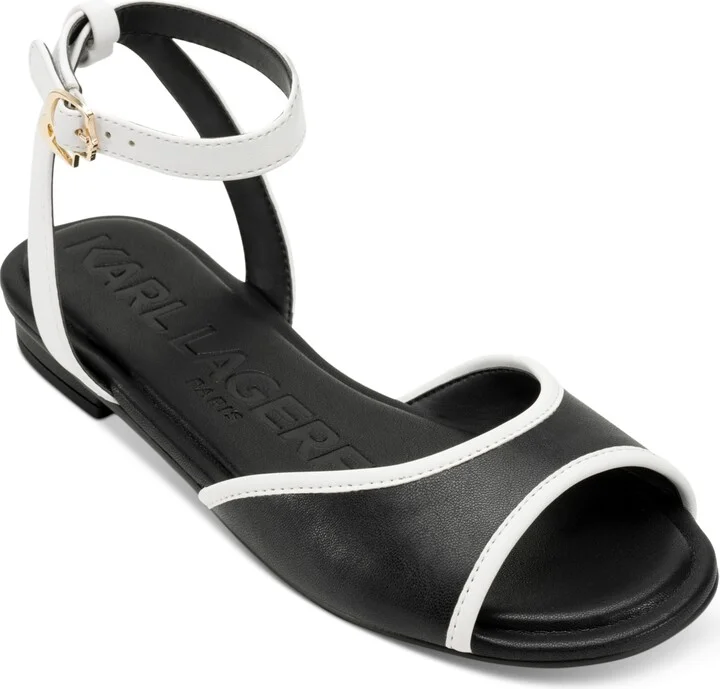 Karl Lagerfeld Paris Cabria Ankle-Strap Flats - Black/ White