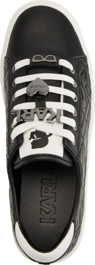 Karl Lagerfeld Paris Cate Karl Box Lace-Up Low-Top Sneakers - Black/ Bright White - Image 4