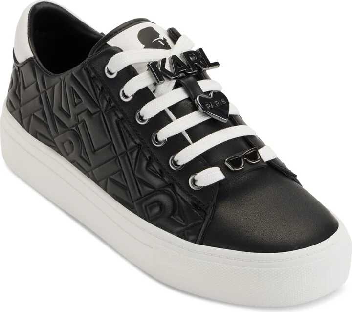 Karl Lagerfeld Paris Cate Karl Box Lace-Up Low-Top Sneakers - Black/ Bright White