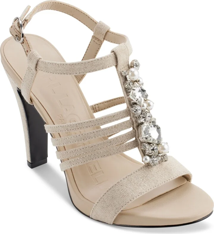 Karl Lagerfeld Paris Cicely Strappy Embellished Dress Sandals - Natural/ Silver