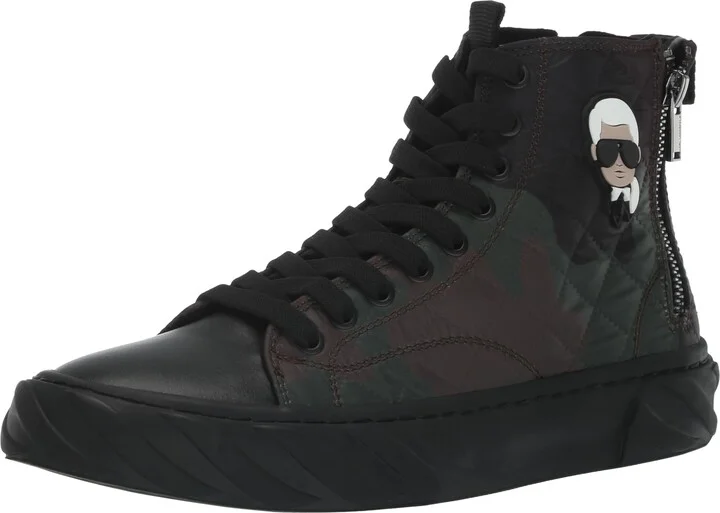 Karl Lagerfeld Paris Men's Double Back Zip Quilted Camo High Top Sneaker