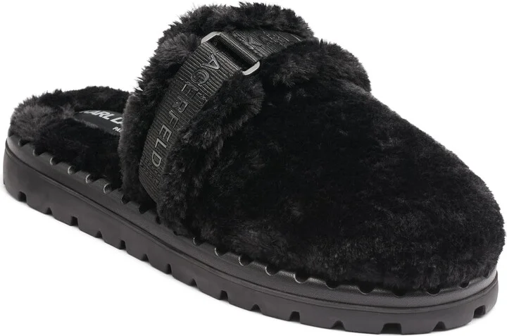 Karl Lagerfeld Paris Men's Furry Logo Adjustable Strap Sandal Slide