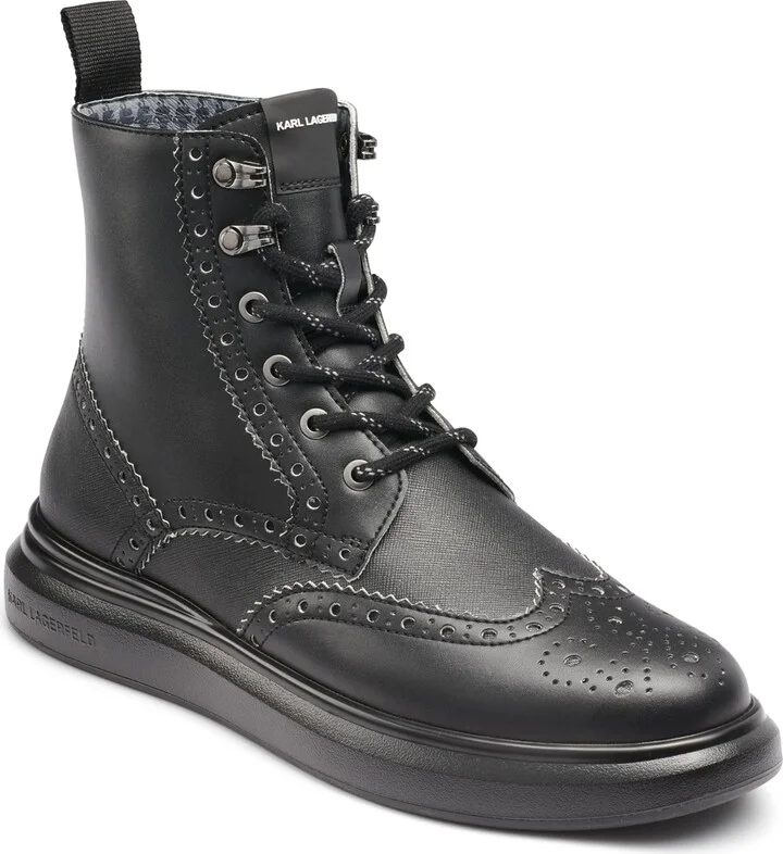 Karl Lagerfeld Paris Men's Side Zip Rubber Sole Wingtip Boot Combat