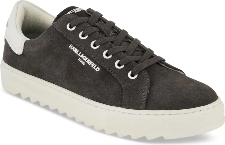 Karl Lagerfeld Paris Men's Suede Plain-Toe with Side White Logo Bit Sneaker