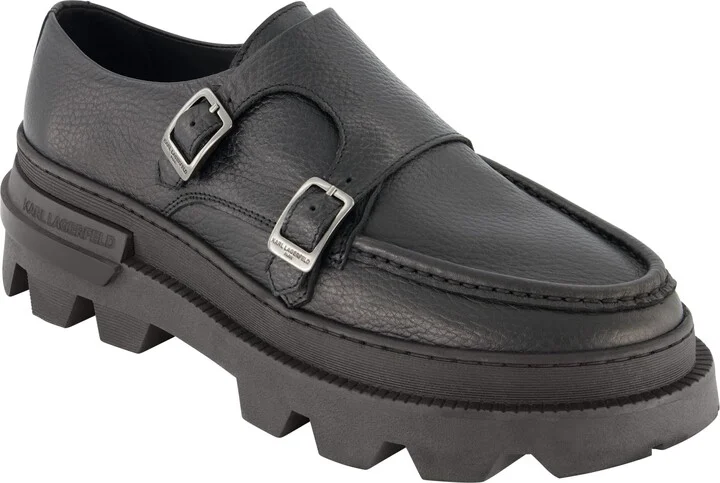 Karl Lagerfeld Paris Men's Tumbled Leather Double Monk Moc Toe Sneaker