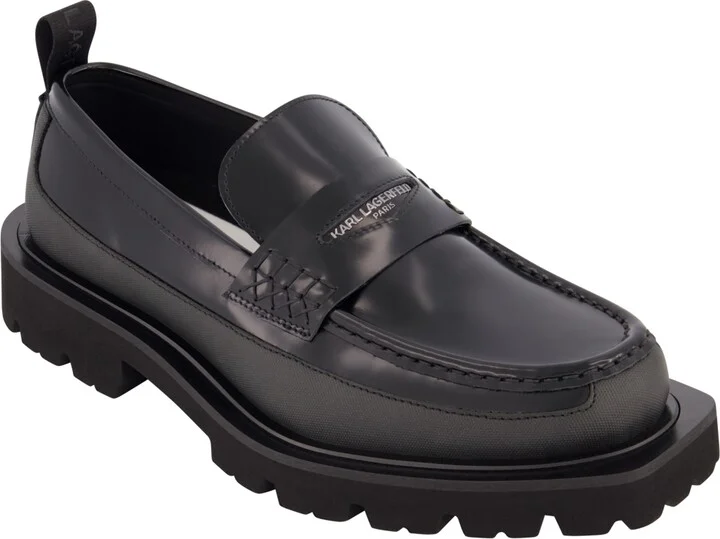 Karl Lagerfeld Paris Men's White Label Collection Front Logo Penny Loafers