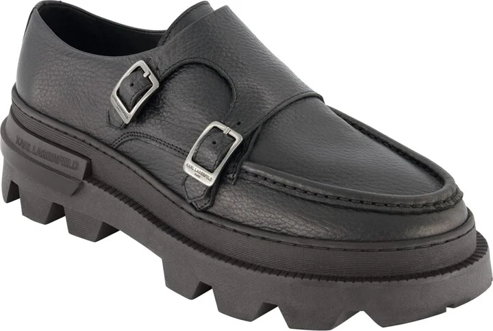 Karl Lagerfeld Paris Men's White Label Leather Double Buckle Monk Strap Loafers