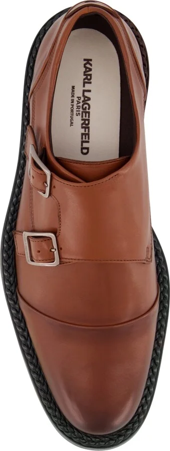 Karl Lagerfeld Paris Men's White Label Leather Double Monk Cap Toe Dress Shoes - Image 8