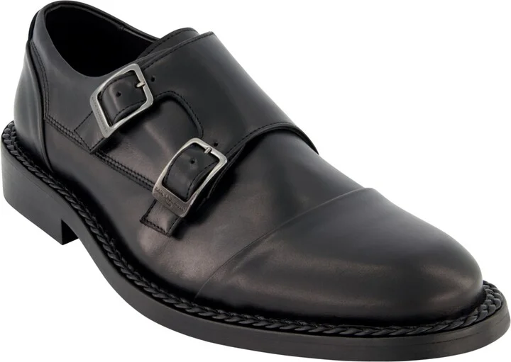 Karl Lagerfeld Paris Men's White Label Leather Double Monk Cap Toe Dress Shoes