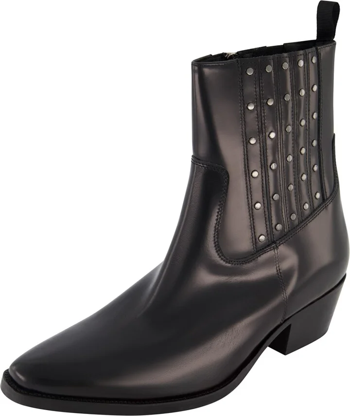 Karl Lagerfeld Paris Men's White Label Leather Studded Cuban Heel Chelsea Boots