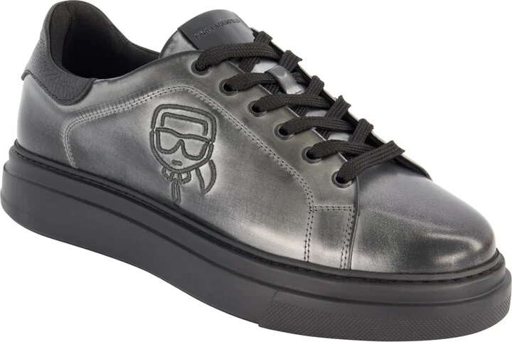 Karl Lagerfeld Paris Men's White Label Metallic Leather Karl Head Profile Sneakers