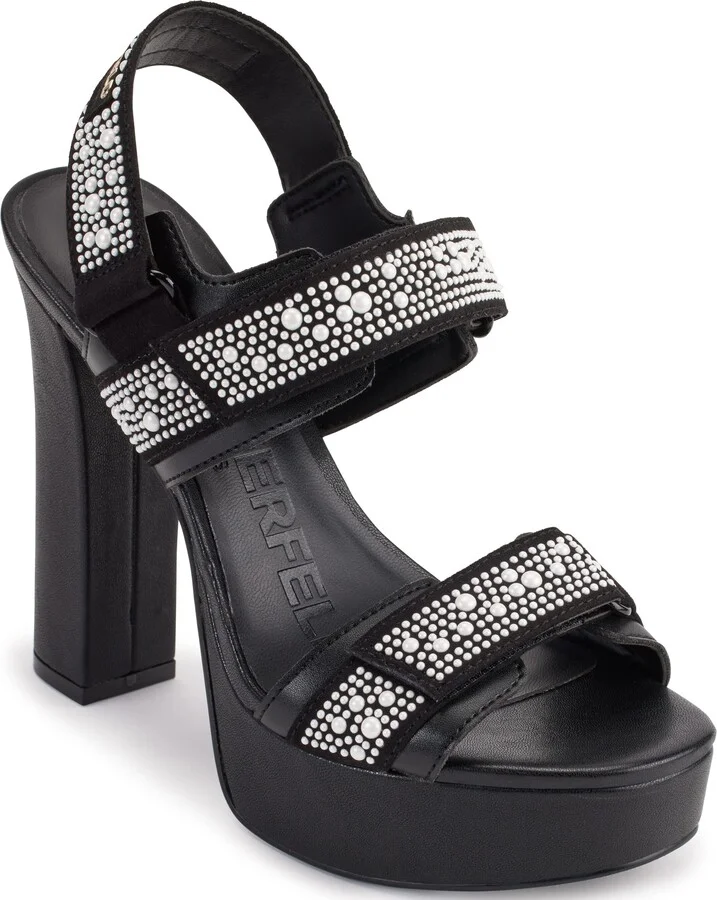 Karl Lagerfeld Paris Women's Alessia Pearl Slingback Platform Sandal Ankle Boot