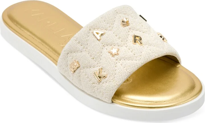 Karl Lagerfeld Paris Women's Carenza Studded Slide Sandals - Natural/ Gold