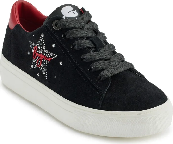 Karl Lagerfeld Paris Women's Cate Sayings Lace Up Sneakers - Black/ruby
