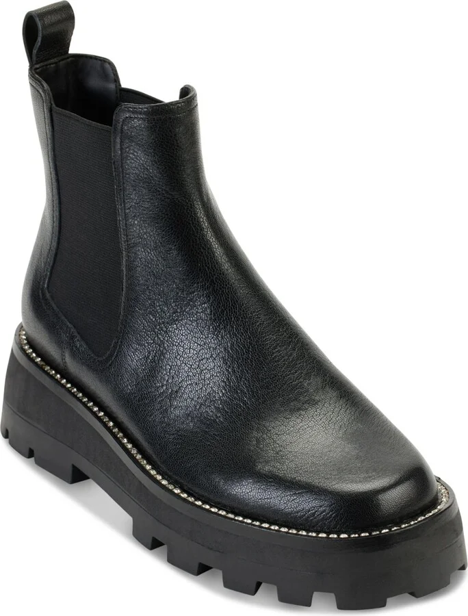 KARL LAGERFELD PARIS Women's Classic Mayde Leather Lug-Sole Ankle Boot