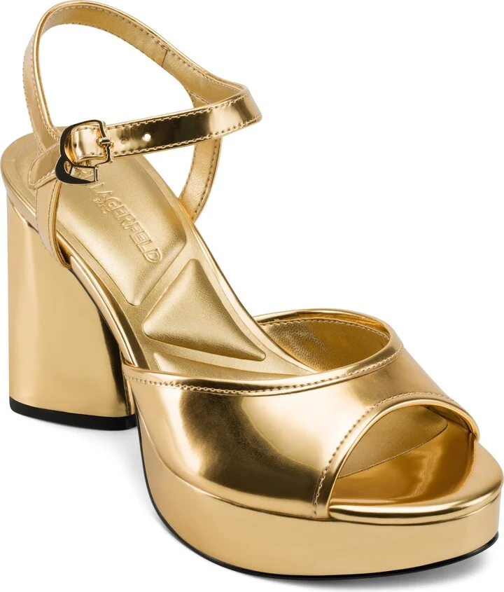 Karl Lagerfeld Paris Women's Cushioned Insole Evening Hallet-Platform Ankle Sandal Slide