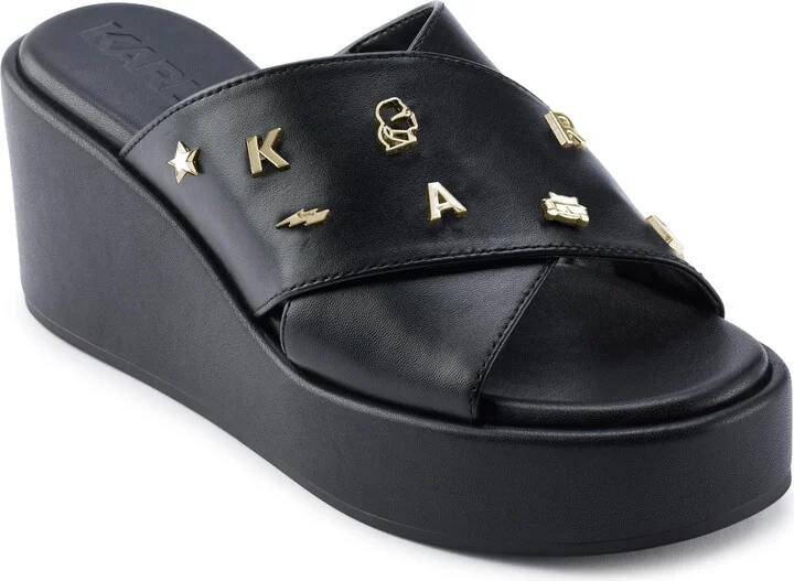 Karl Lagerfeld Paris Women's Cushioned Insole Everyday Caleigh-X Band Wedge Sandal Oxford Flat