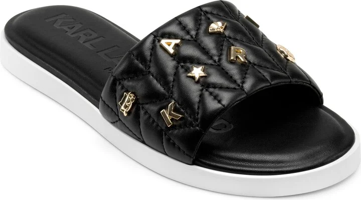 Karl Lagerfeld Paris Women's Cushioned Insole Everyday Carenza Studs-Flat Sandal Slide