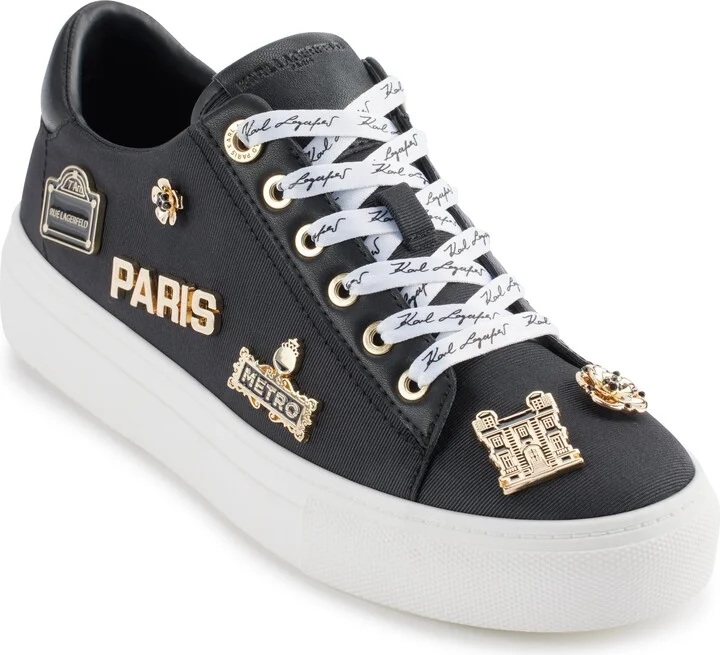 Karl Lagerfeld Paris Women's Cushioned Insole Everyday Cate Rue Pins-Lace Up Sneaker