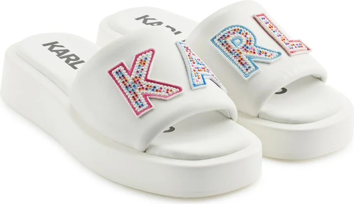 Karl Lagerfeld Paris Women's Cushioned Insole Everyday Opal Stone Pearl Platform Slide Sandal